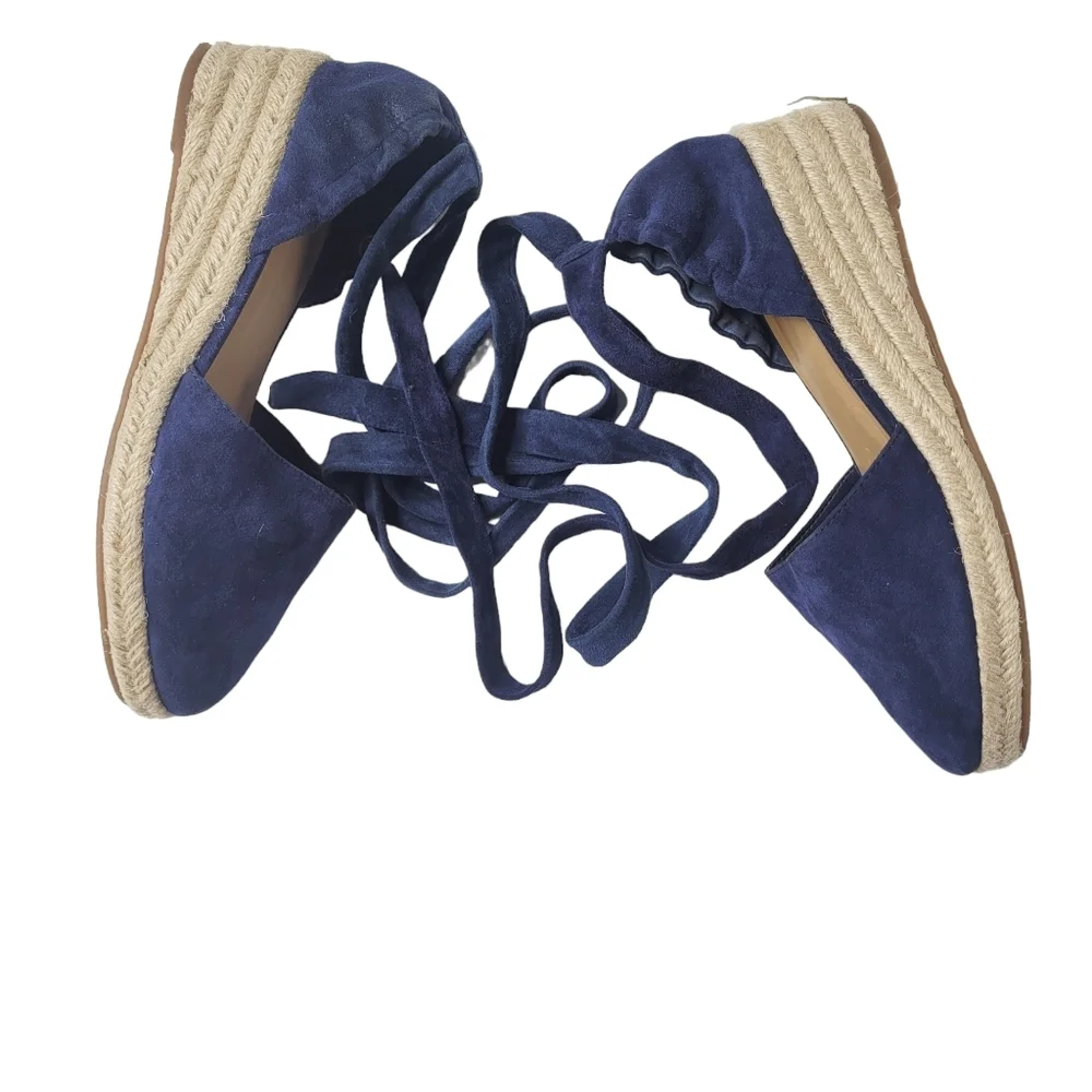 Marc Fisher Navy Espadrilles Tie Up Wedges - Picture 2 of 7